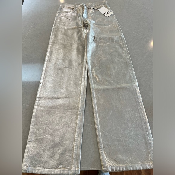 Zara silver metallic jeans size 36 (4) - Picture 5 of 12
